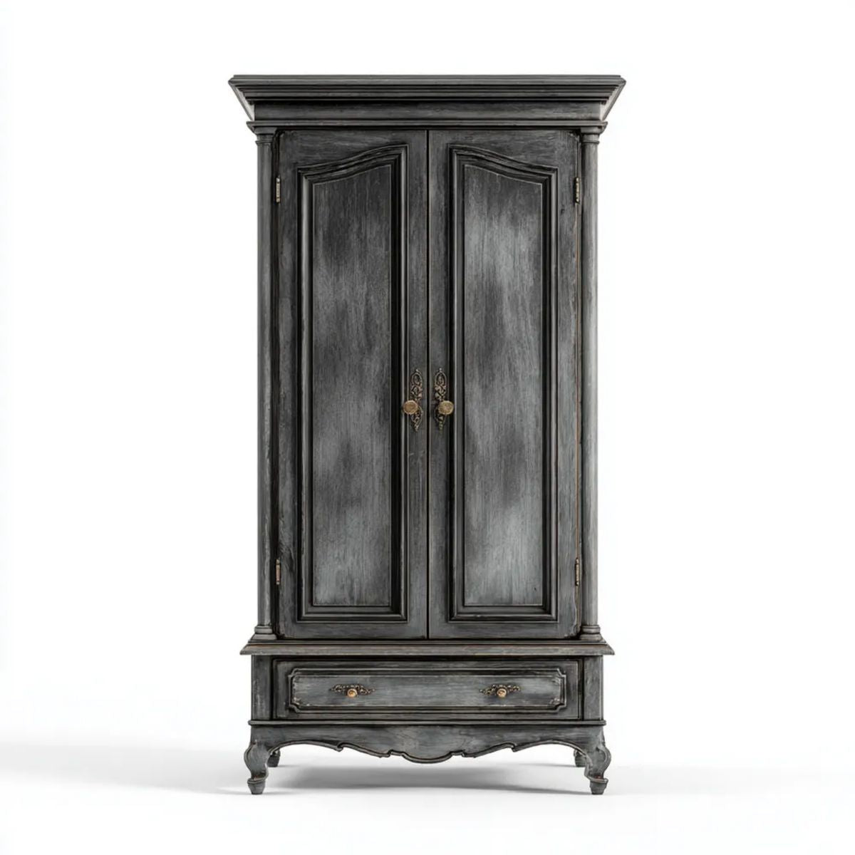 Szafa, 2 szafa drzwi z szufladą w MDF Anthracite Szara, 110 x 55 x 210 cm
