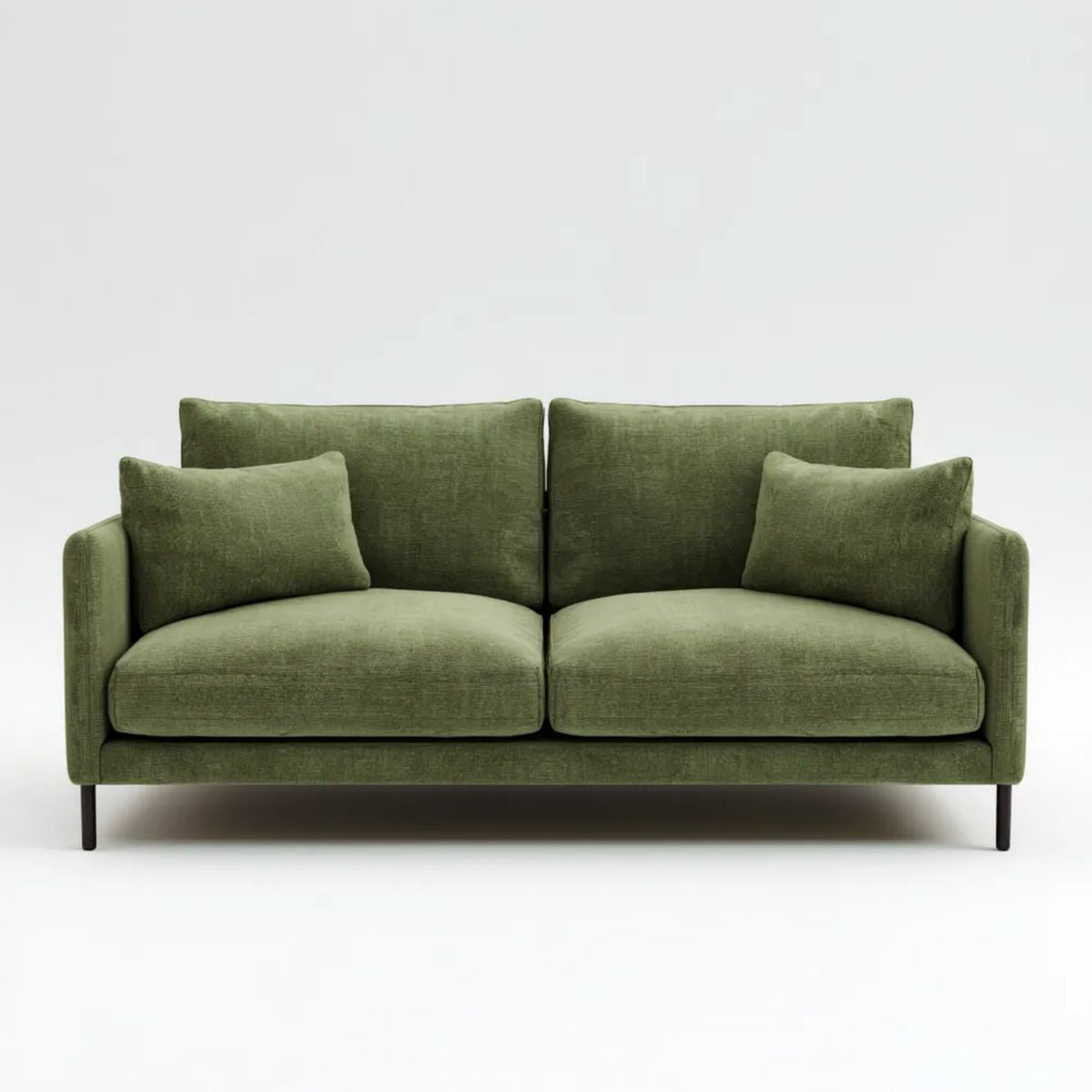Sofa, 2-osobowa sofa w poliester oliwa oliwkowa zielona z metalowych nóżek, 160 x 88 x 85 cm