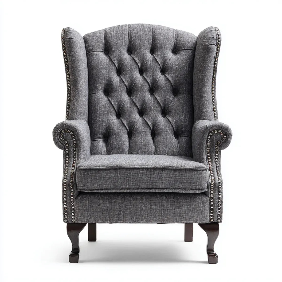 Fotel, Chesterfield szary antracyt fotel zlewka 80 x 85 x 110 cm w poliestrze kapitulowanym na ucho
