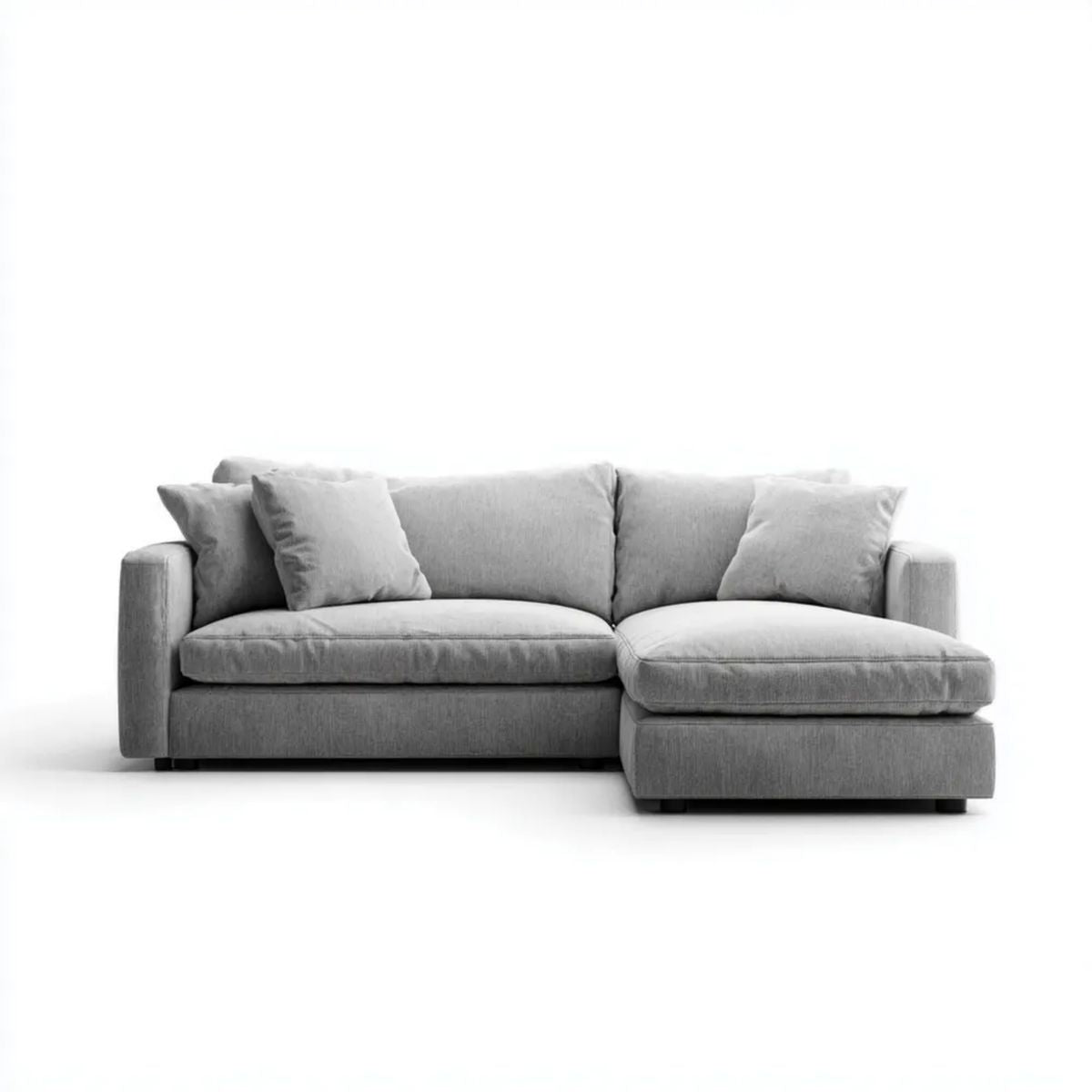 Sofa, Szara szary poliestrowy sofa z szezlongiem 230 x 150 x 85 cm