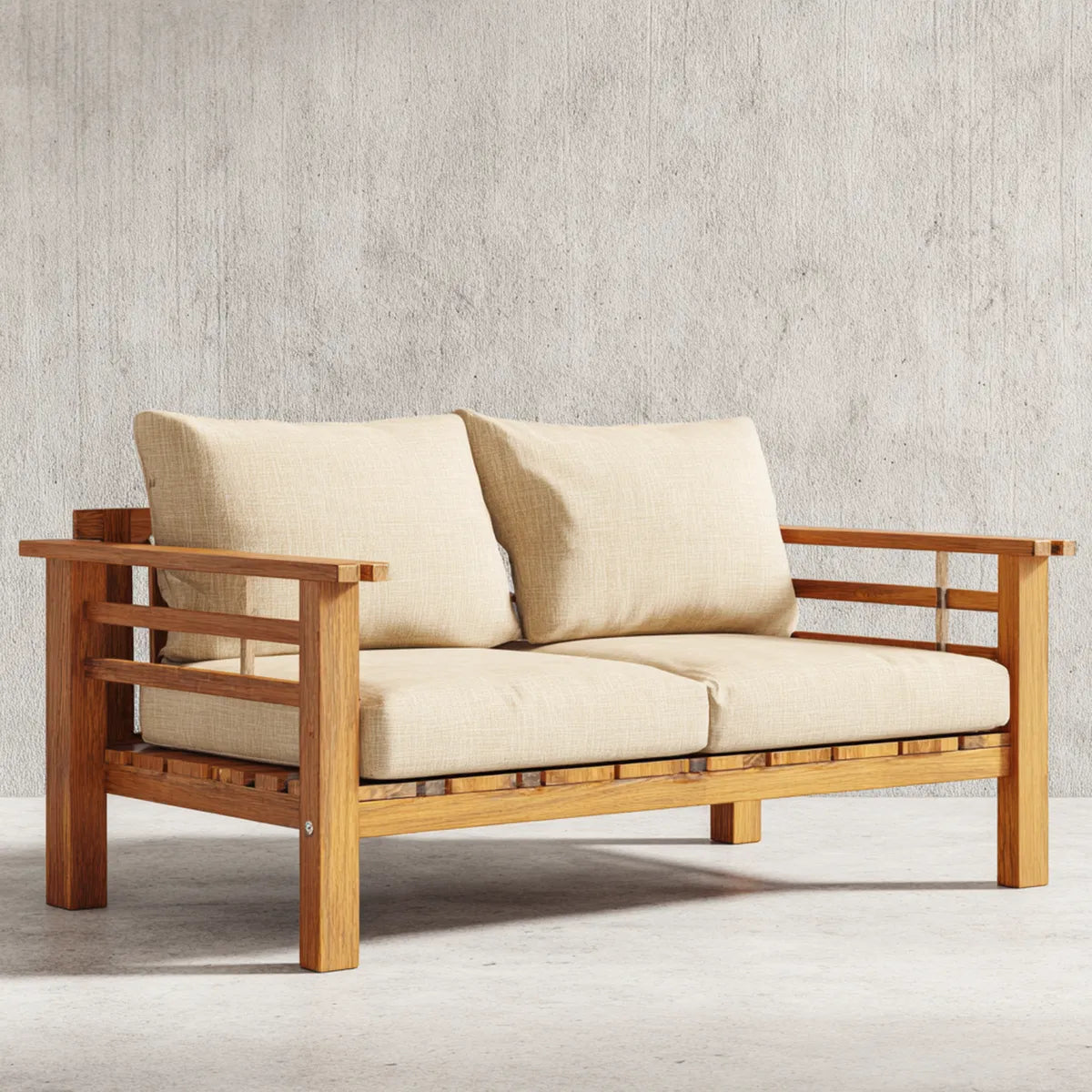 Sofa ogrodowa, Tapczan ogrodowy 2 beżowe siedzenia 140 x 75 cm w litej akacji prostokątne drewno, 140 x 75 x 75 cm