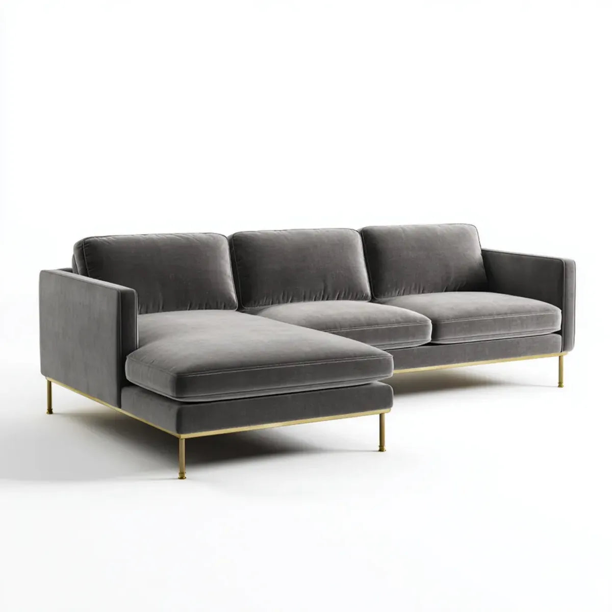 Sofa, narożna sofa 3-osobowa ciemnoszary z poliestru aksamitu w kształcie litery 260 x 160 x 82 cm