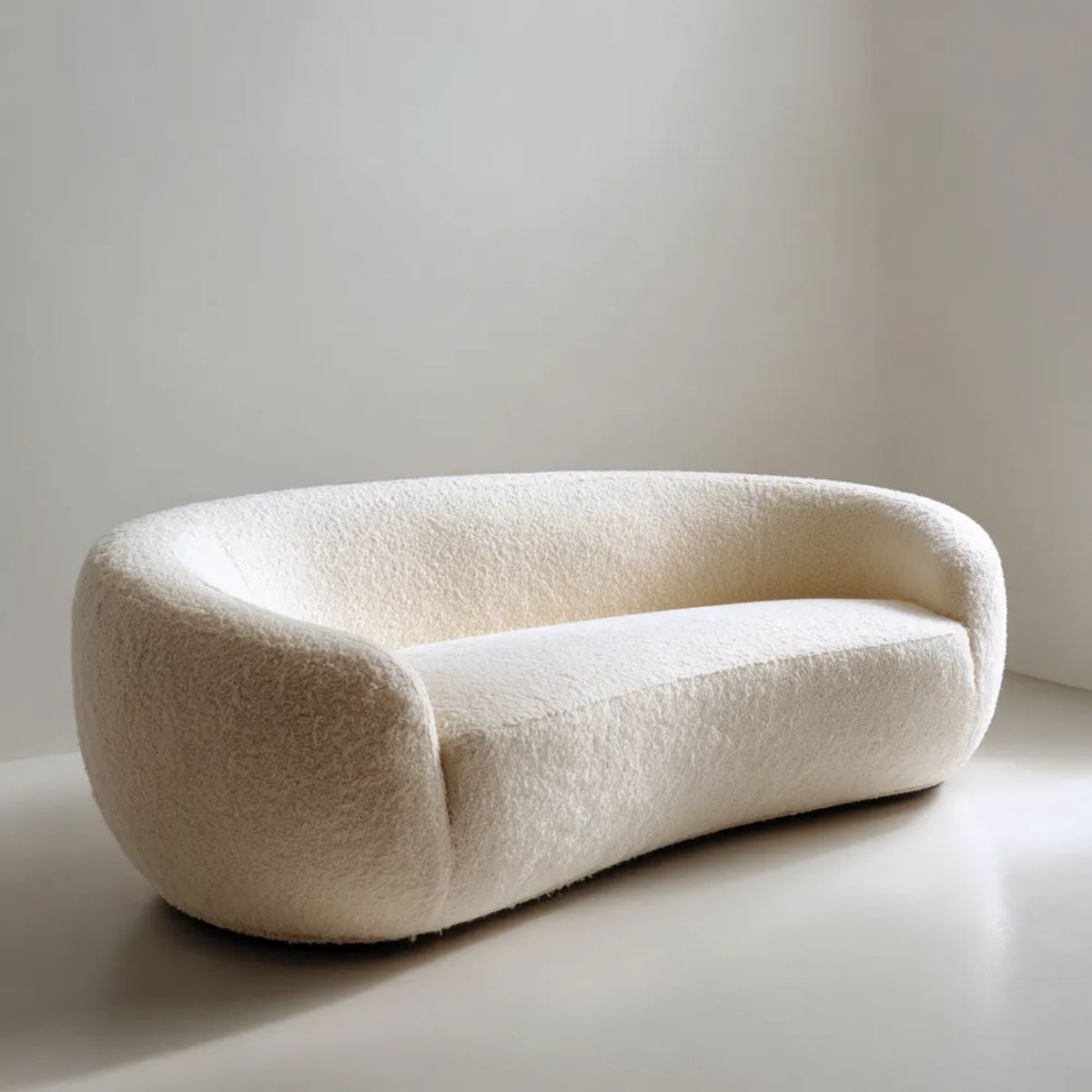 Sofa, Zaokrąglona sofa w klamrze z poliestru ecru, 160 x 85 x 75 cm