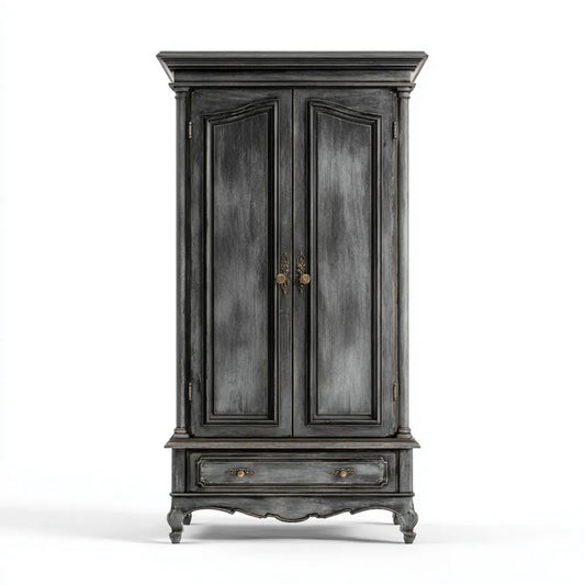 Szafa, 2 szafa drzwi z szufladą w MDF Anthracite Szara, 110 x 55 x 210 cm