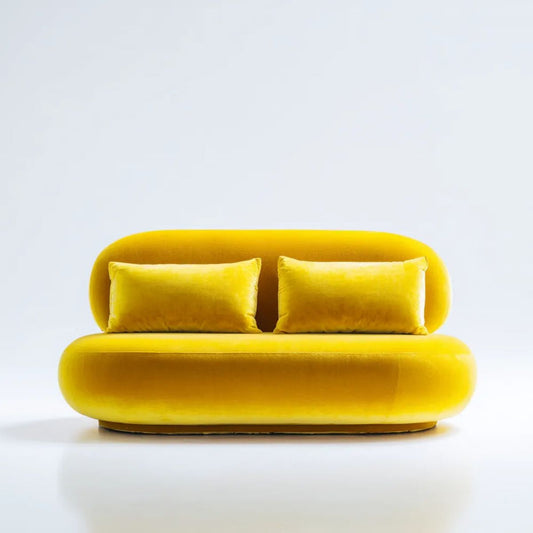 Sofa, Żółta sofa w poliestrze Belivelvet, zaokrąglony kształt, 180 x 90 x 75 cm