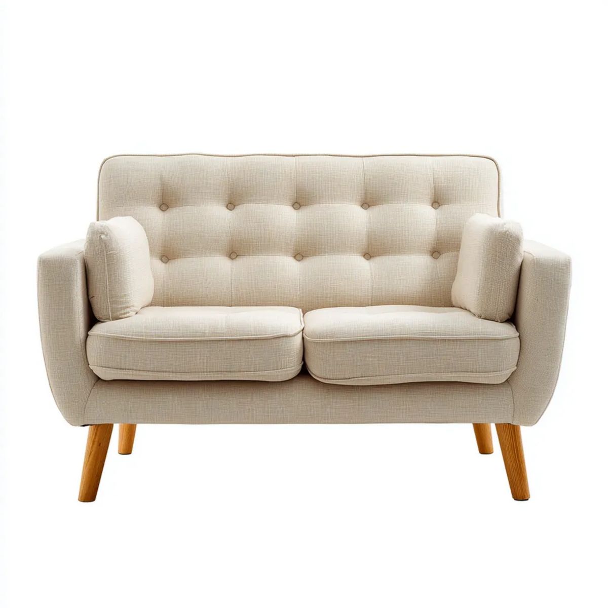 Sofa, Podwójna sofa w poliestrze z litymi drewnianymi nóżkami, 135 x 76 x 86 cm