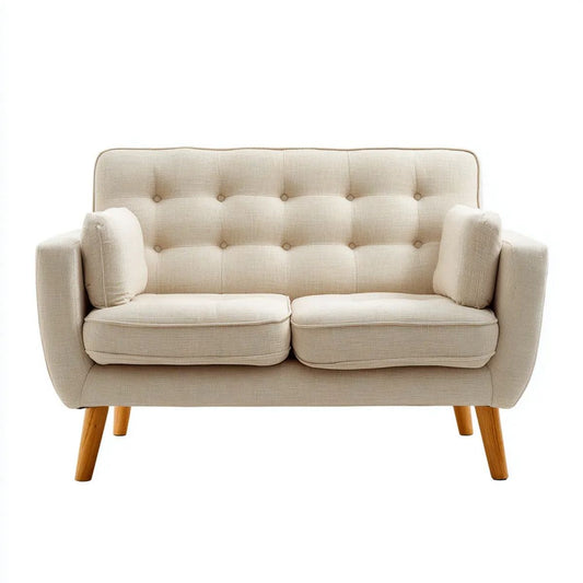 Sofa, Podwójna sofa w poliestrze z litymi drewnianymi nóżkami, 135 x 76 x 86 cm