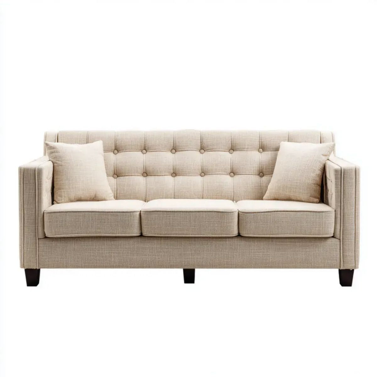 Sofa, 3-osobowa beżowy sofa w poliestrze capilone z drewnianymi nóżkami, 200 x 86 x 88 cm