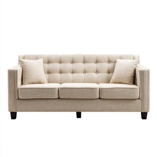 Sofa, 3-osobowa beżowy sofa w poliestrze capilone z drewnianymi nóżkami, 200 x 86 x 88 cm