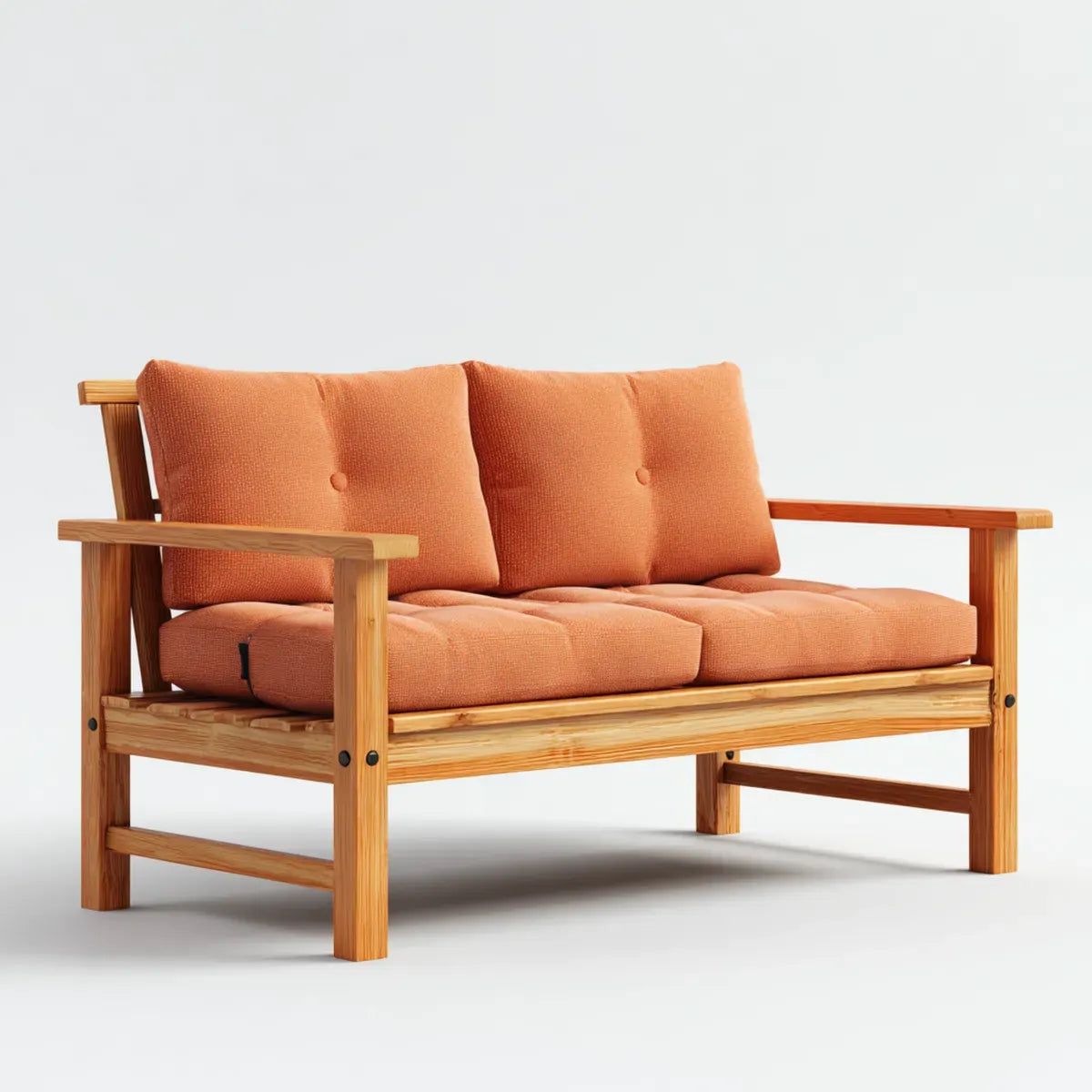 Sofa ogrodowa, Tapczan ogrodowy 2 fotele pomarańczowe w litym drewnie z prostokątnymi poduszkami 125 x 75 cm x 78 cm, 125 x 75 x 78 cm
