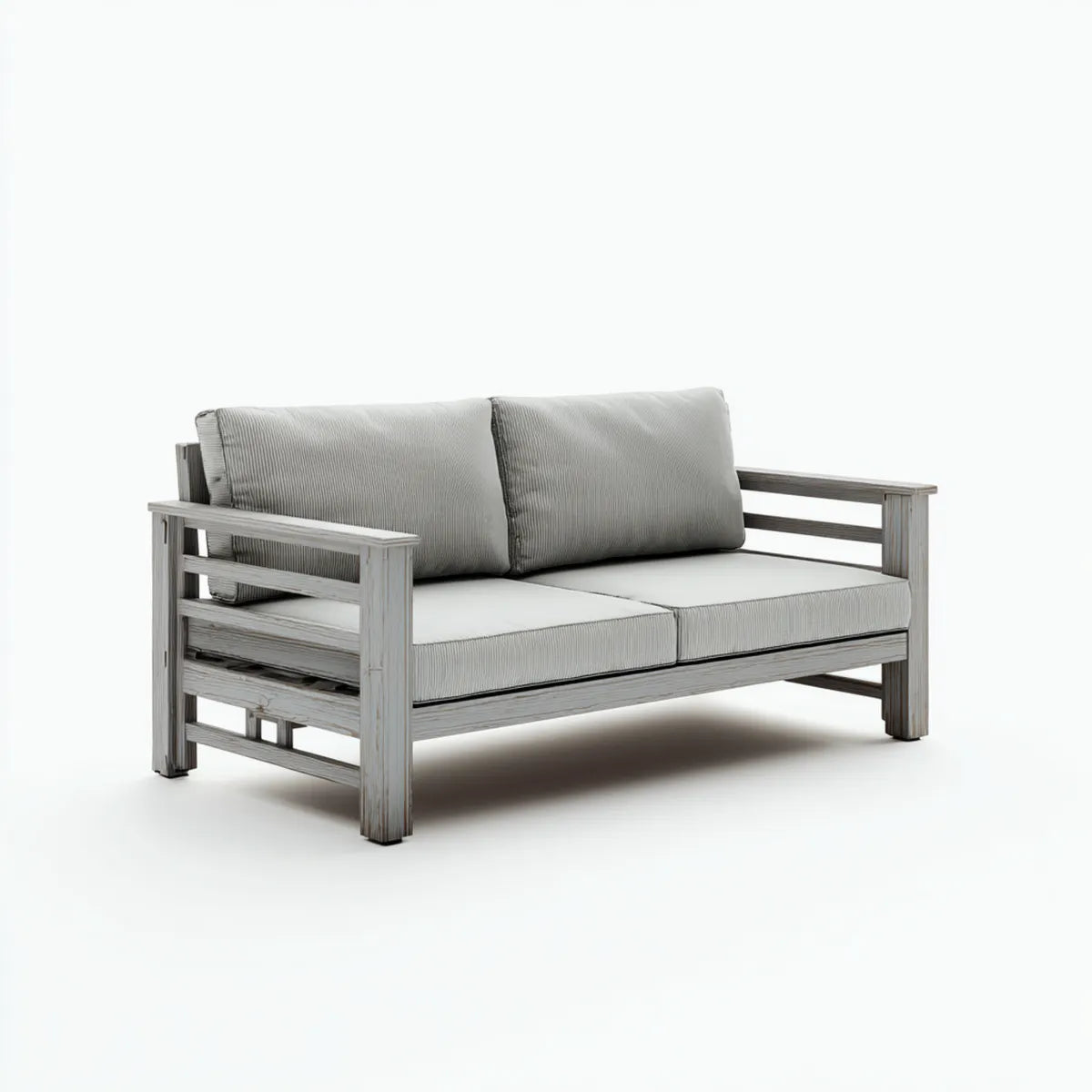 Sofa ogrodowa, Tapczan ogrodowy 2 miejsca szary 132 x 75 x 78 cm w litej akacji prostokątne drewno z poduszek poliestrowych