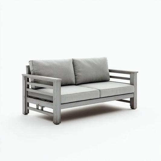 Sofa ogrodowa, Tapczan ogrodowy 2 miejsca szary 132 x 75 x 78 cm w litej akacji prostokątne drewno z poduszek poliestrowych