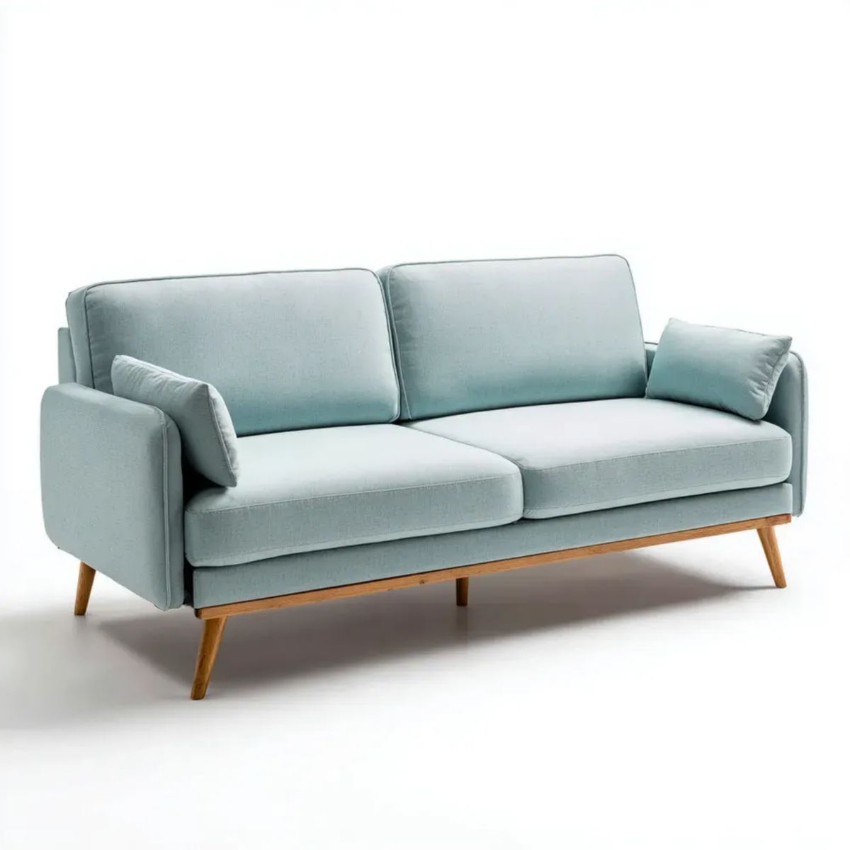 Sofa, 2-osobowa sofa solarna w kolorze jasnoniebieskim poliester z drewnianymi nóżkami, 200 x 85 x 85 cm