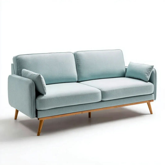 Sofa, 2-osobowa sofa solarna w kolorze jasnoniebieskim poliester z drewnianymi nóżkami, 200 x 85 x 85 cm