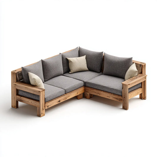 Sofa ogrodowa, Ogrodowa kanapa narożna 4 miejsca szare i naturalne w litym drewna acacia 220 x 220 x 75 cm