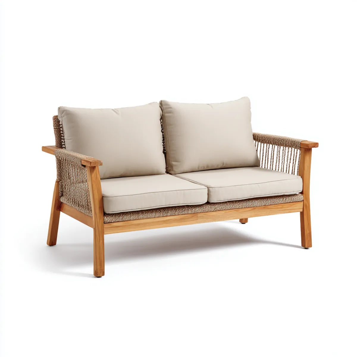 Sofa ogrodowa, Tapczan ogrodowy 2 beżowe siedzenia 130 x 75 x 78 cm w litej akacji prostokątne drewno