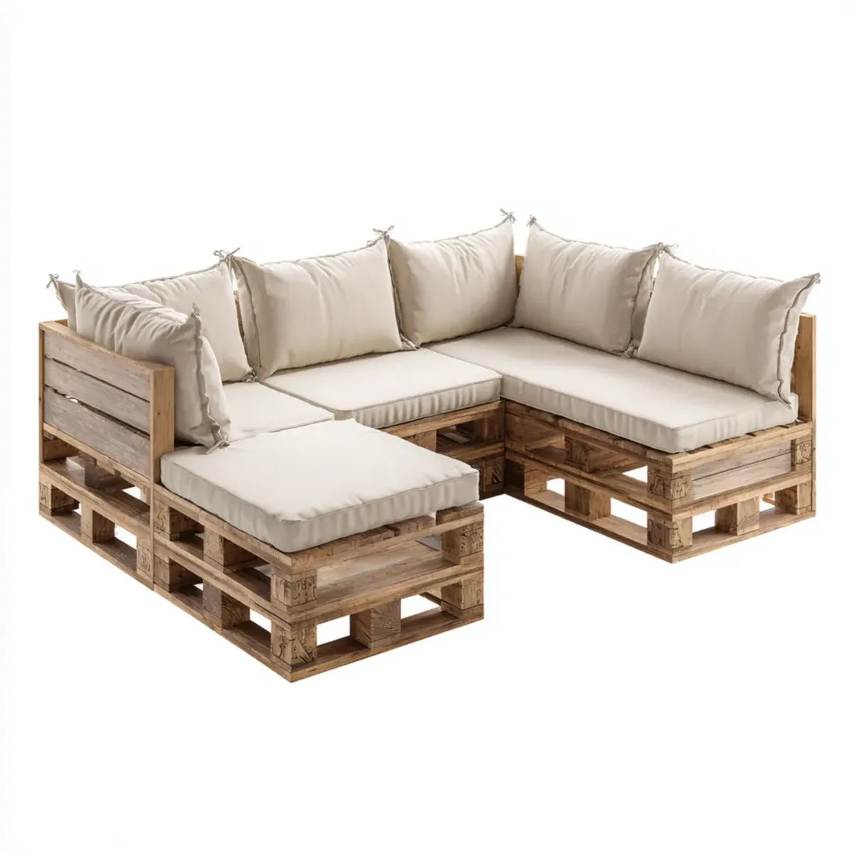 Sofa ogrodowa, Zestaw narożnik ogrodowy sofa 3 beżowe siedzenia w litym drewnie sosnowym 210 x 140 x 70 cm