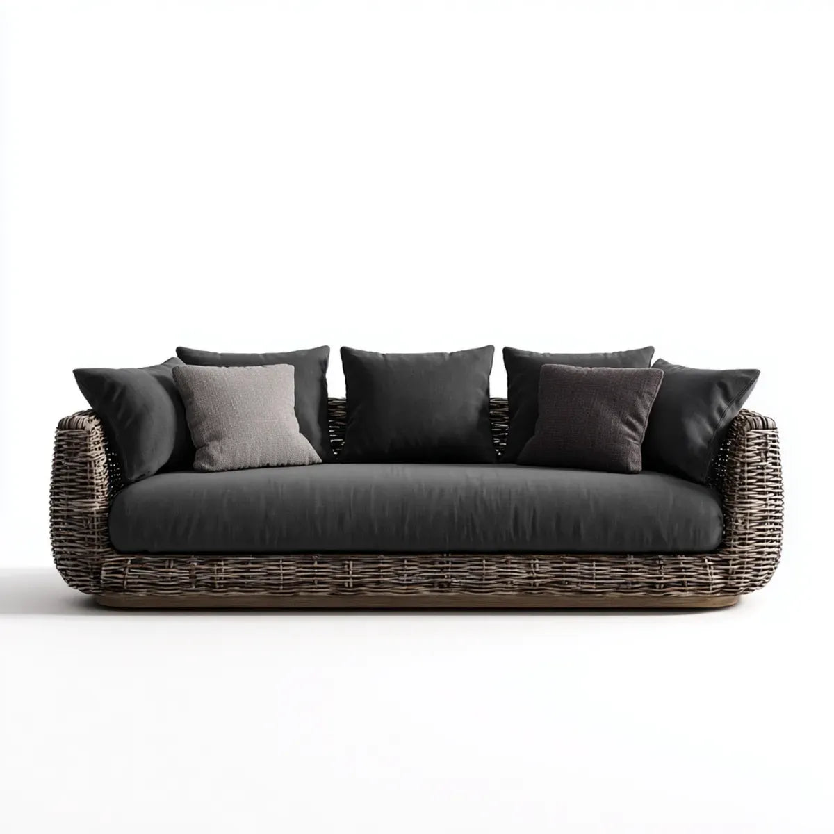 Sofa ogrodowa, 3 fotele czarne rattan PE plecione 220 x 90 x 75 cm