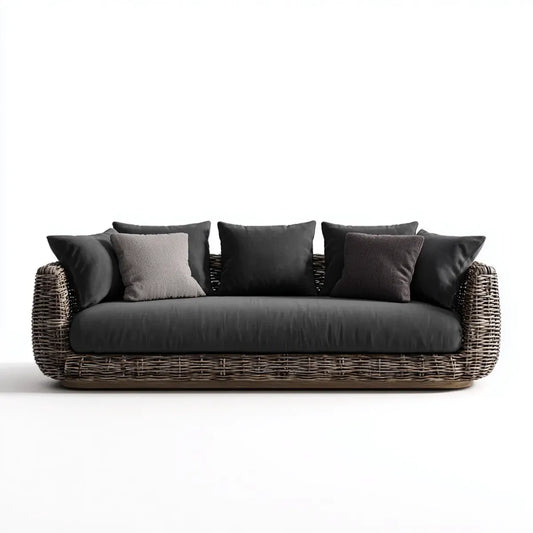 Sofa ogrodowa, 3 fotele czarne rattan PE plecione 220 x 90 x 75 cm