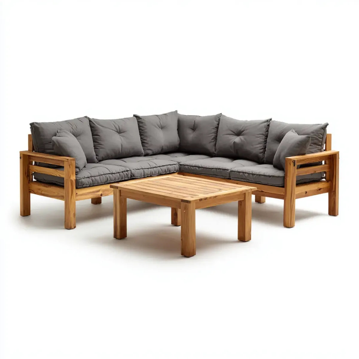 Sofa ogrodowa, Zestaw narożnik ogrodowy sofa 3 kawałki brązowy i szary acacia lite drewno z poliestrowych poduszki 210 x 210 x 75 cm