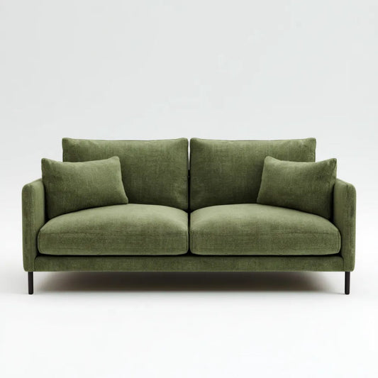 Sofa, 2-osobowa sofa w poliester oliwa oliwkowa zielona z metalowych nóżek, 160 x 88 x 85 cm