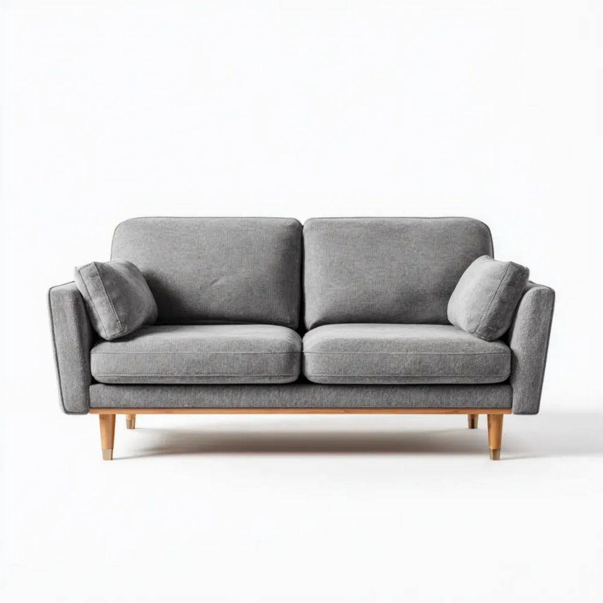 Sofa, Szara sofa z poliestru z litymi bukami, nogi, 160 x 85 x 82 cm