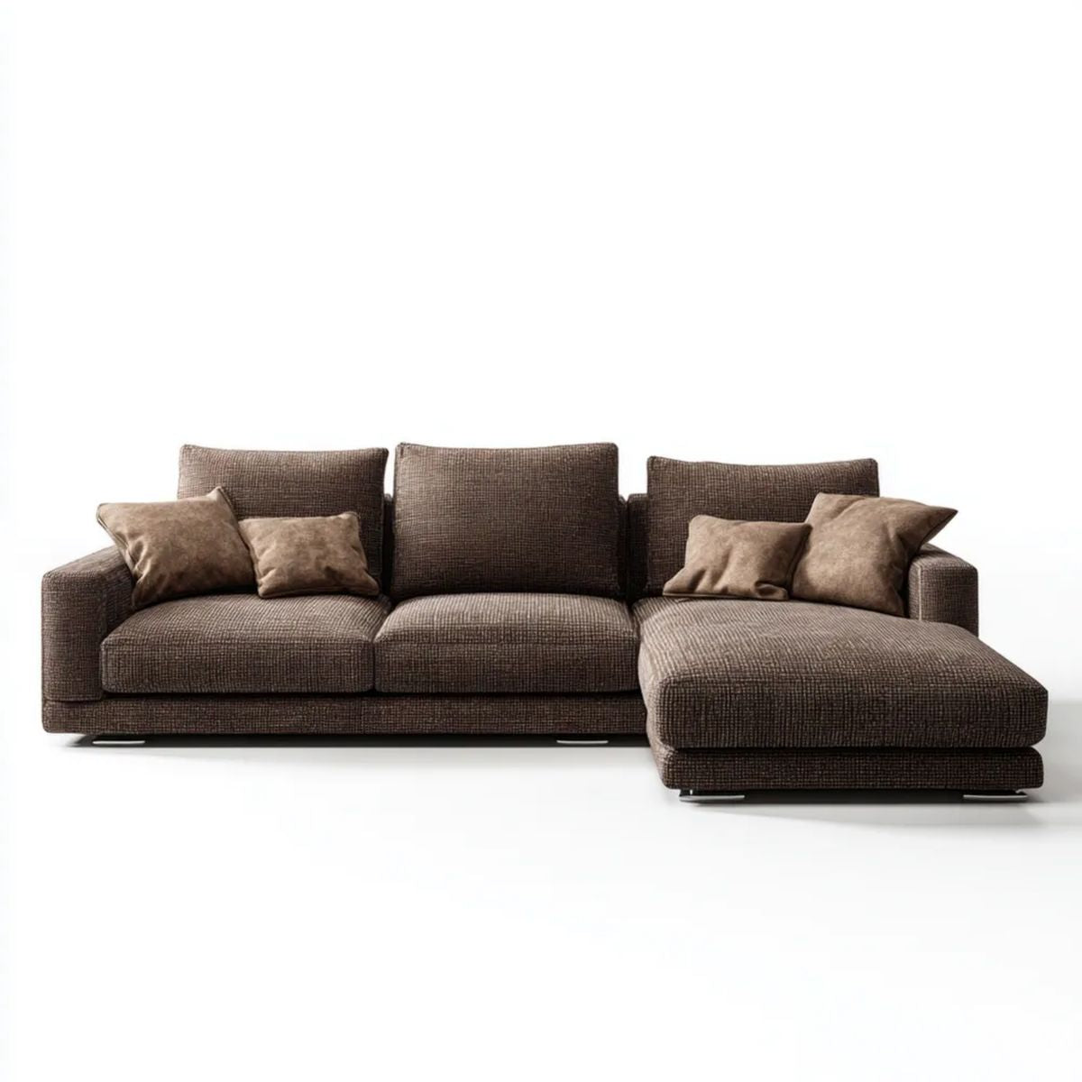 Sofa, 3-osobowa wyprostowany narożnik sofa wytłoczona brązowa poliester 280 x 170 x 85 cm