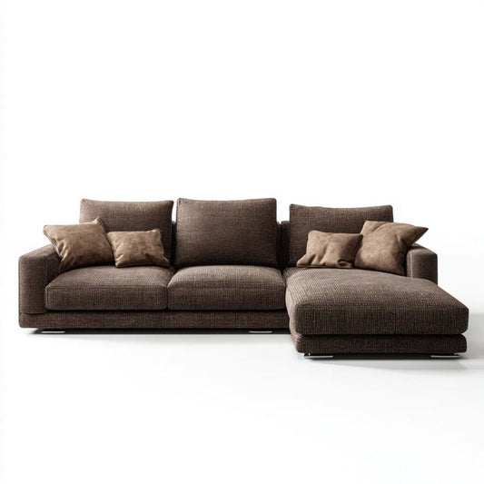 Sofa, 3-osobowa wyprostowany narożnik sofa wytłoczona brązowa poliester 280 x 170 x 85 cm