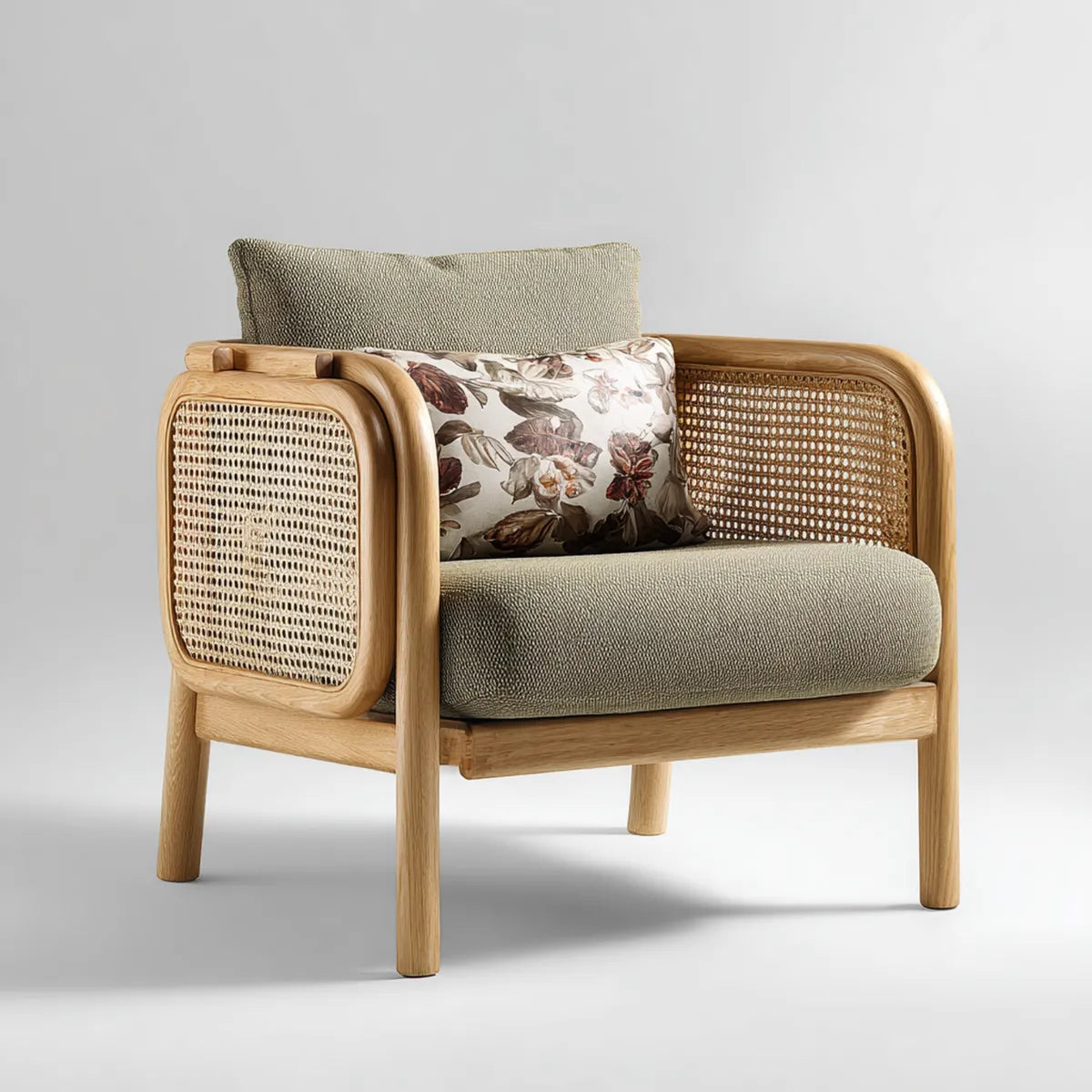 Fotel, Kwadrat fotel beżowy i drewno naturalne 75 x 78 x 82 cm w hevea litej kannage rattan i poliester