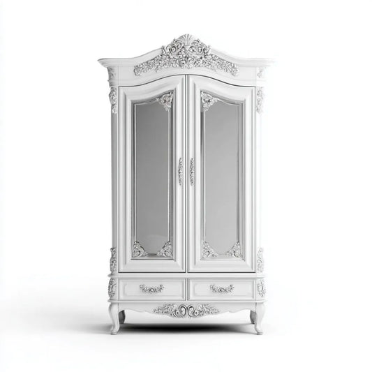 Szafa, Klasyczna szafka sypialna 2 drzwi w kolorze białym lustro w MDF 120 x 55 x 210 cm