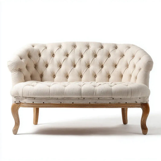 Sofa, Chesterfield 2 Beżowy fotelik w poliestrze i buku w kształcie litego 145 x 78 x 92 cm