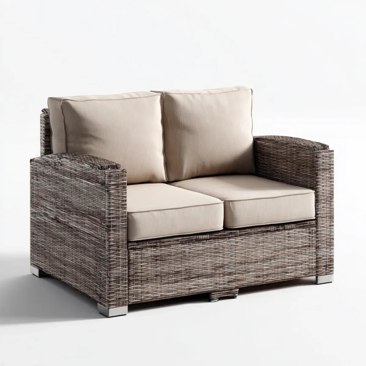 Sofa ogrodowa, Tapczan ogrodowy 2 miejsca szare i beżowe w rattanie PE 130 x 75 x 85 cm