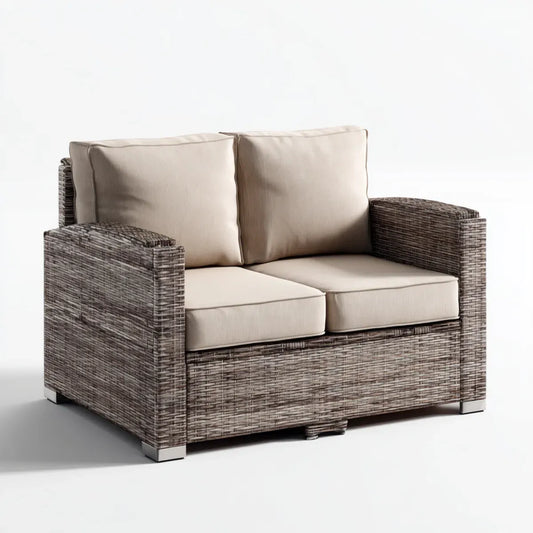 Sofa ogrodowa, Tapczan ogrodowy 2 miejsca szare i beżowe w rattanie PE 130 x 75 x 85 cm