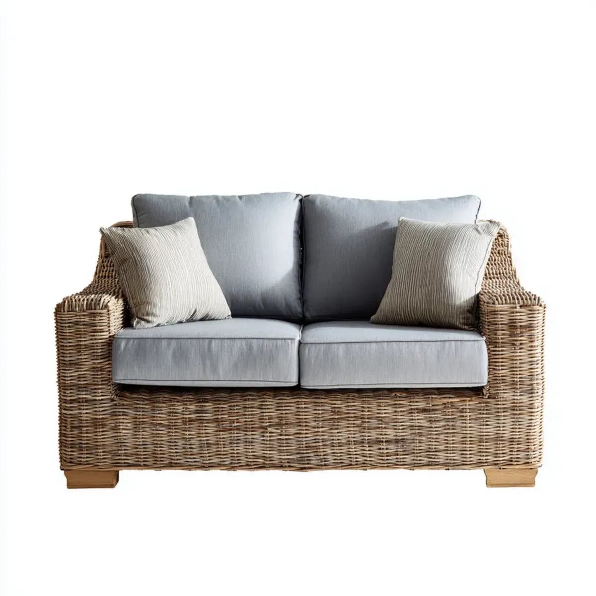 Sofa ogrodowa, Tapczan ogrodowy 2 miejsca szare i naturalne 145 x 85 cm w prostokątnej tkanej rattanie PE, 145 x 85 x 85 cm