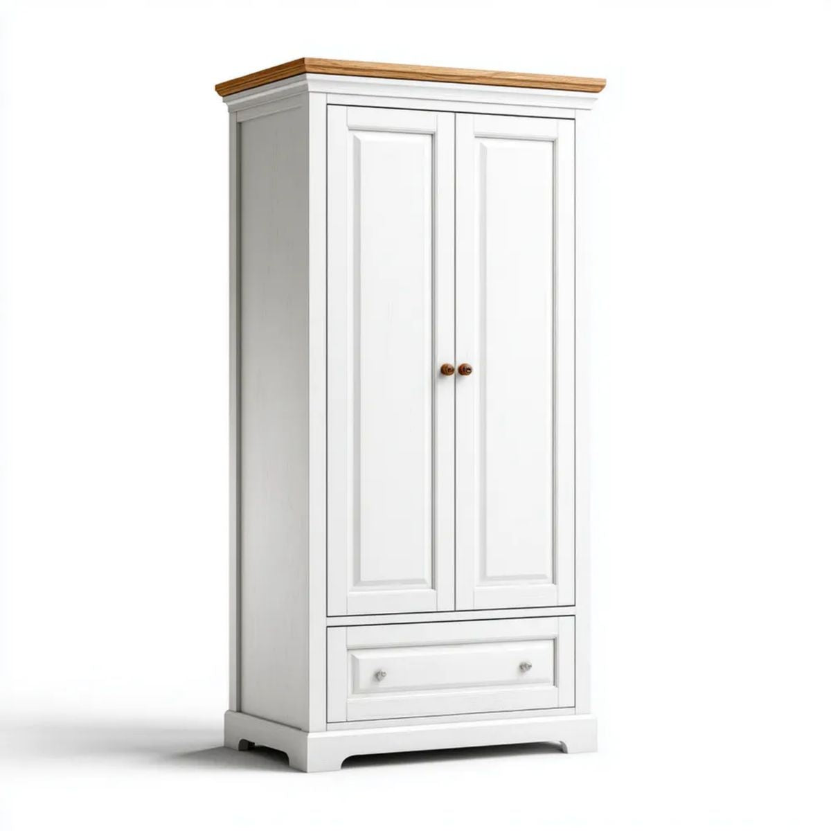 Szafa, Deska sypialna w MDF Montenary panele 2 drzwi i 1 szuflada do włosów biały i biały dąb, 90 x 55 x 190 cm