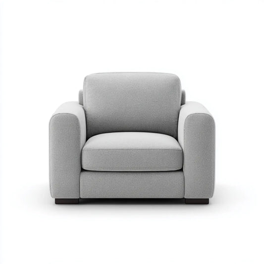 Fotel, Jasnoszare krzesło siedzące 102 x 90 x 85 cm w kwadratowych poliestrach