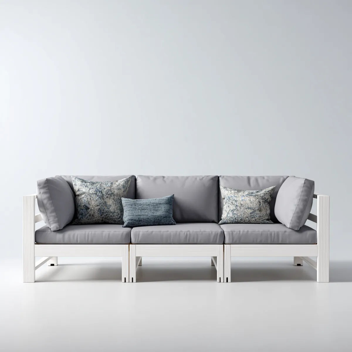 Sofa ogrodowa, Modułowa sofa ogrodowa 3 fotele szare i białe 210 x 75 x 70 cm w aluminiowym i prostokątnym poliestrze