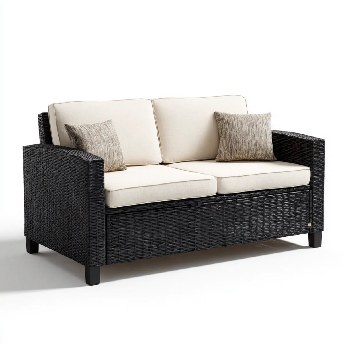 Sofa ogrodowa, Tapczan ogrodowy 2 czarne miejsca i śmietana 140 x 75 x 78 cm w prostokątnym rattanie PE