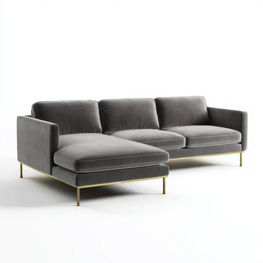 Sofa, narożna sofa 3-osobowa ciemnoszary z poliestru aksamitu w kształcie litery 260 x 160 x 82 cm