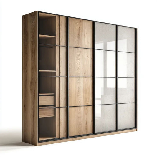 Szafa 3 przesuwne drzwi w Dębowym Dębie i Mirror Dębowym, 250 x 60 x 220 cm