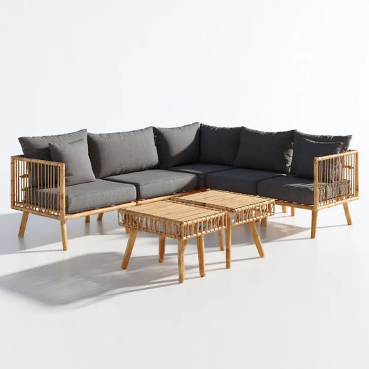 Sofa ogrodowa, Meble ogrodowe z 4 miejscami naturalnymi i szarymi bambusowym antracytem z poduszkami w poliestrze 220 x 160 cm