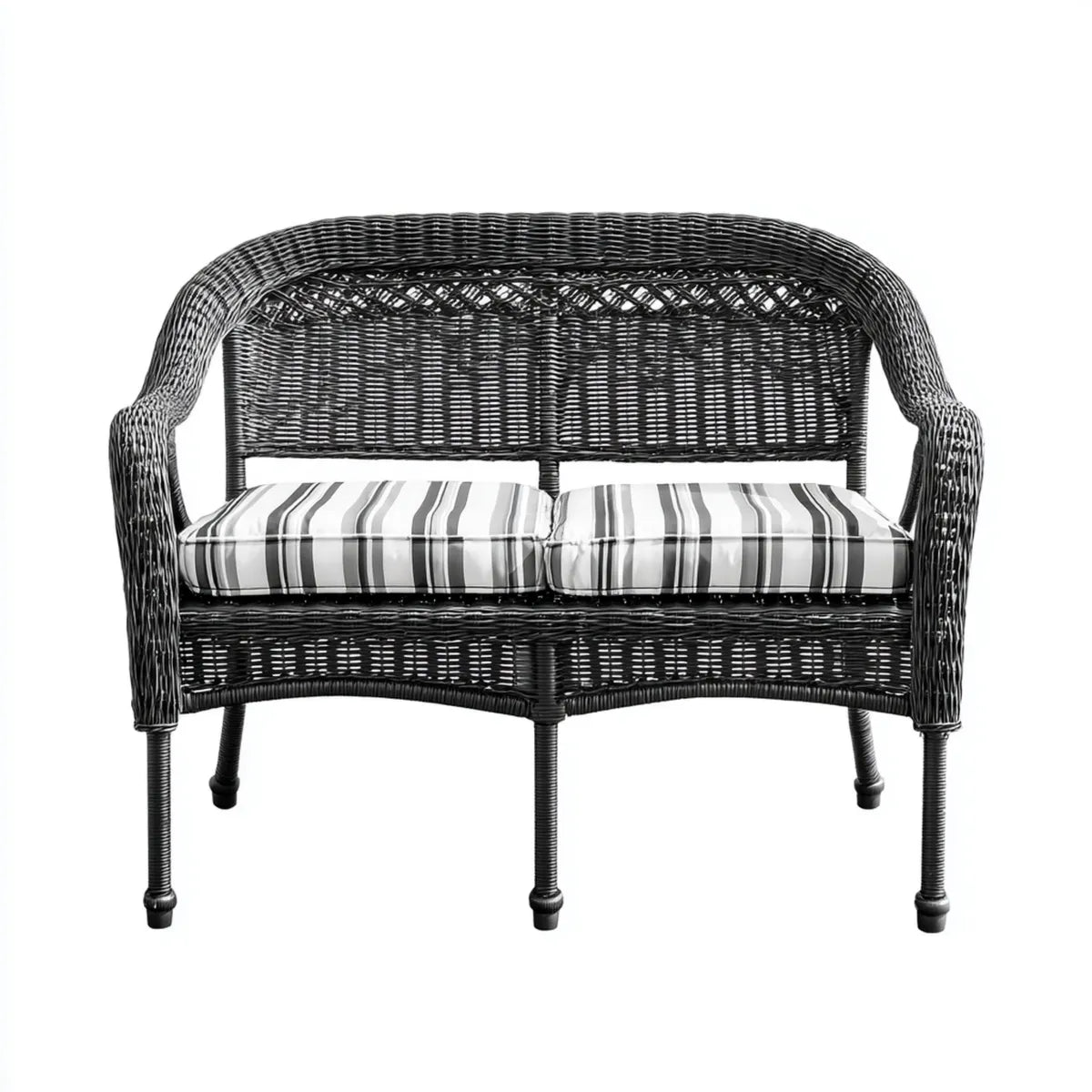 Sofa ogrodowa, 2 fotela czarna sofa ogrodowa z paskami z żywicy 118 x 65 x 88 cm