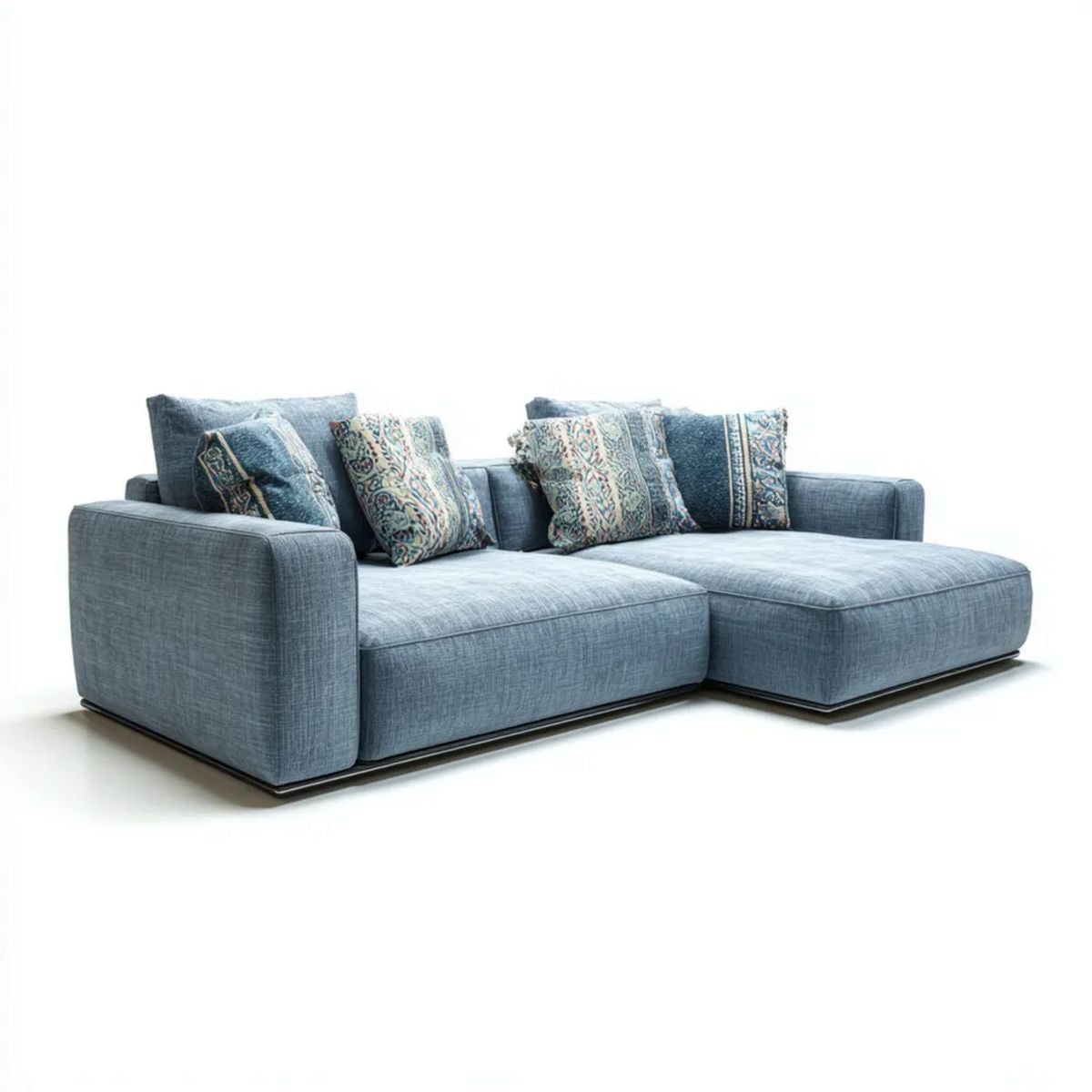 Sofa, 3-osobowa poliester niebieski sofa z szezlongiem po prawej, 280 x 170 x 85 cm