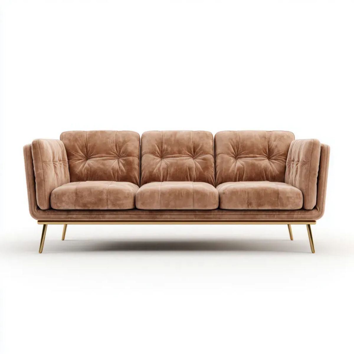 Sofa, 3-osobowa sofa w taupe velvet z metalowym nóżkami, 210 x 88 x 84 cm