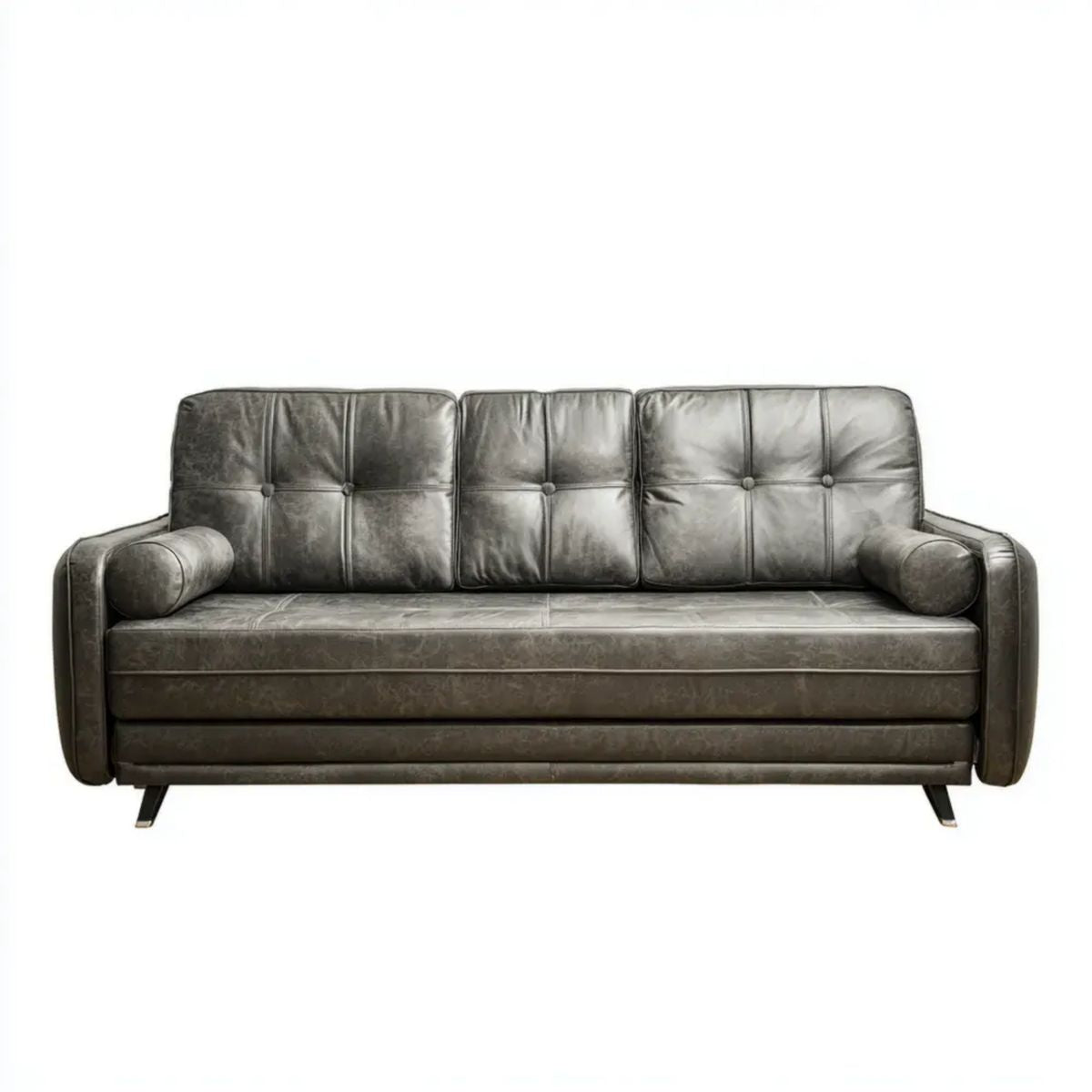 Sofa, 3 ciemnoszara sofa w poliuretanowej skórze, 210 x 90 x 88 cm