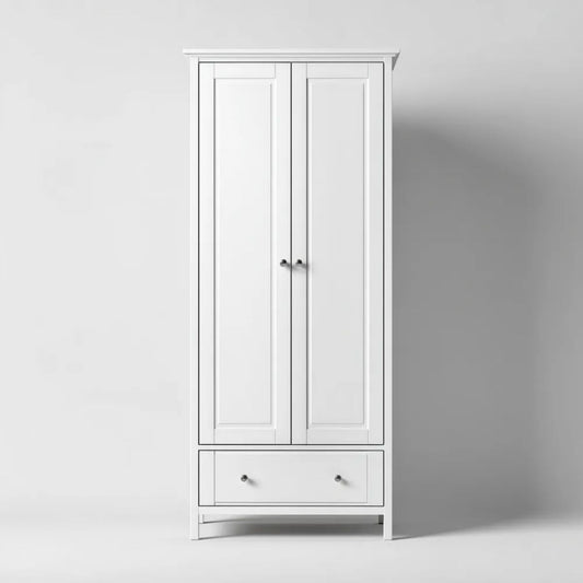 Szafa, Biała szafka w MDF z 2 drzwiami wejściowymi i 1 szufladą, 80 × 50 × 190 cm
