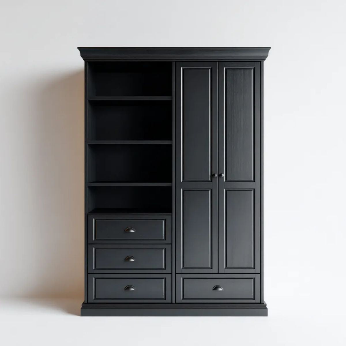 Szafa, Szafka do przechowywania w kolorze czarnym w MDF 120 x 45 x 200 cm z 2 drzwiami, 4 szufladami i 3 półkami